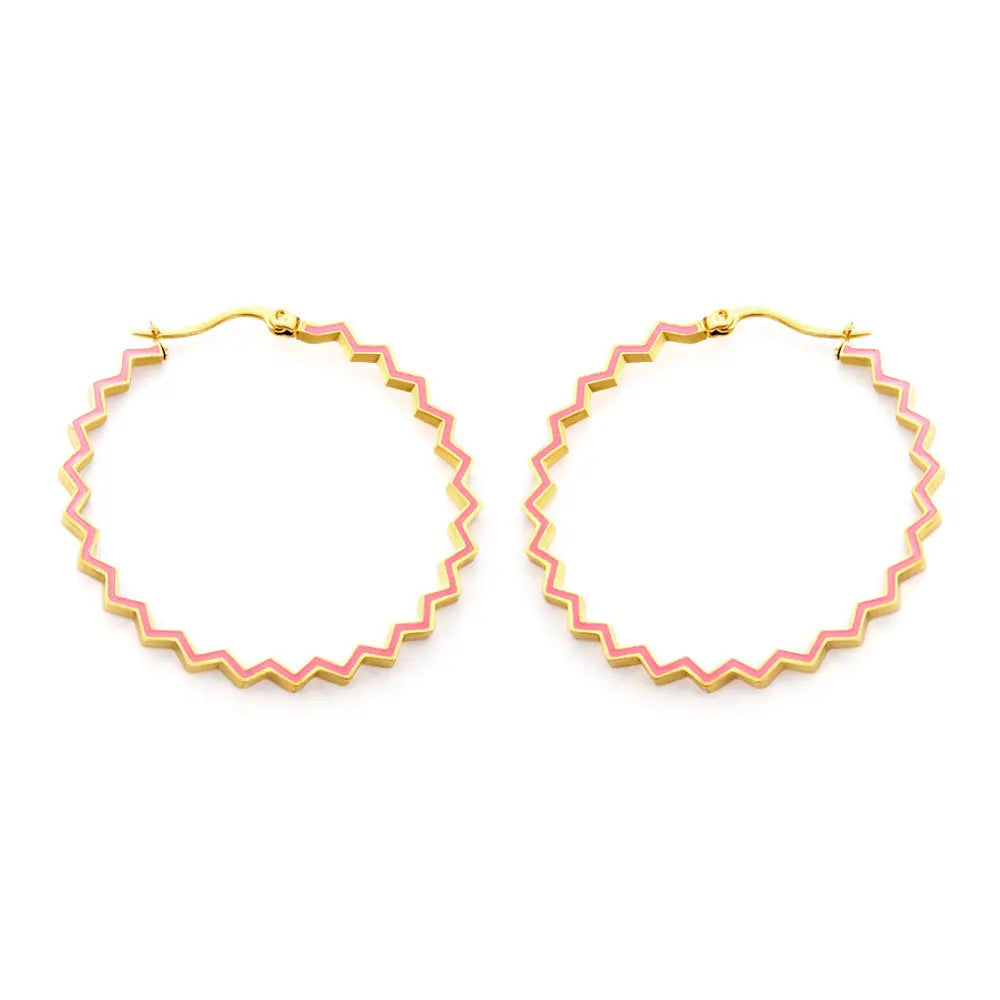 Stainless Steel Round Pink Hoop Earrings asonjewelry